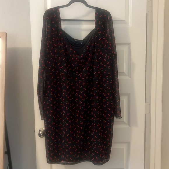 ASOS Dresses & Skirts - ASOS cherry sheer black and red midi dress plus size 24 fully lined indie boho
